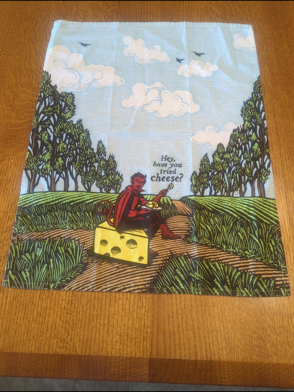 Blue Q "Have You Tried Cheese?" Devil Dish Towel Funny Housewarming Gift 